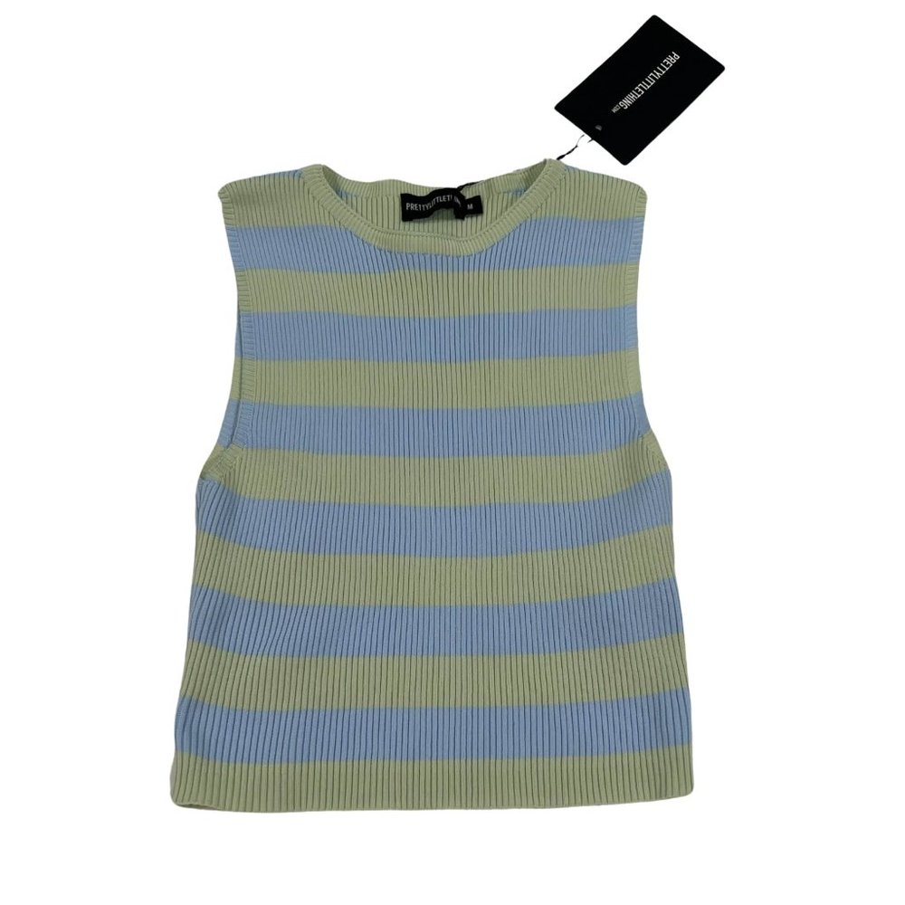 Baby Blue Striped Knitted Crop Top
